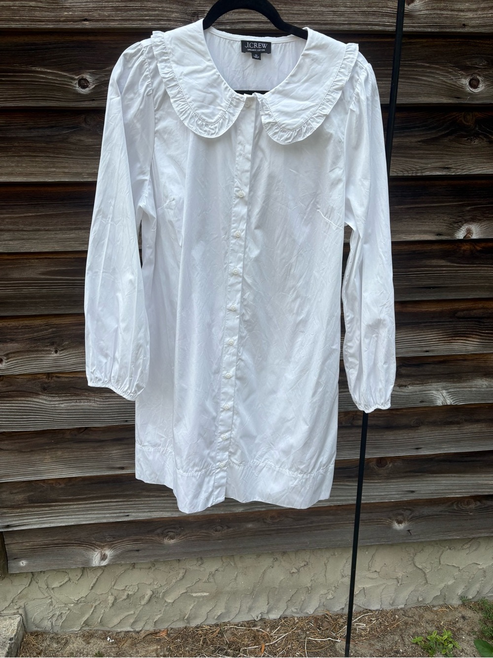 J. Crew White Long-Sleeve Ruffled Collar Dress